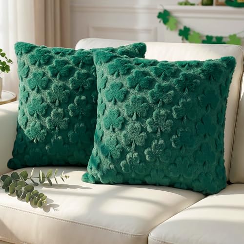 Lagarto Green Throw Pillow Covers 20x20 Set of 2, Soft Plush Leaf Accent