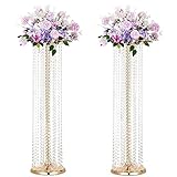 LANLONG Set of 2 Luxurious Crystal Flower Stand Wedding Centerpieces on Floor Tall Metal Flower Arra