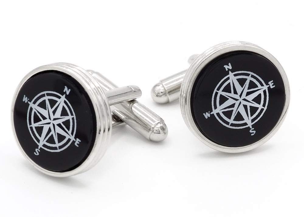 Compass Rose Engraved on Onyx Cufflinks. Made in The USA-image-40