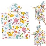 Puedno Badeponcho Kinder mit Kapuze Cute Strandtuch Mikrofaser Schnell Trocknender Bademantel Cartoon Kapuzen handtuch 2-8 Jahre für Jungen Mädchen (Qualle)