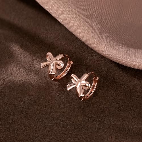 Image of Reffeer Solid 925 Sterling Silver Small Bow Hoop Earrings Huggie for Women Teens Bowknot Huggie Earrings