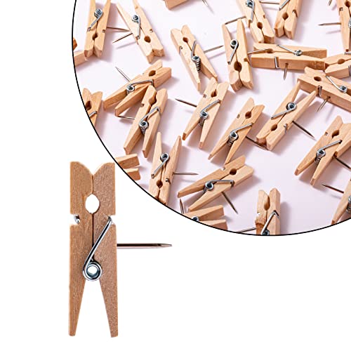 Zyfoffice 50 Pcs Wood Color Push Pin With Wooden Clips Durable Wooden Push Pins Decorative Pushpins Tacks Thumbtacks Decorative Paper Clips For Board Accessories Crafts Art Photo Offices Supplies #TOP5