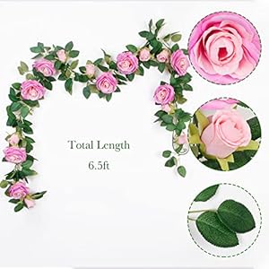 TELDRASSIL 4Pcs(26 FT) Artificial Rose Vine Fake Flower Garland Fake Silk Rose Hanging Vine for Wedding Party Background Arch Garden Background Decoration (Purplish Red) TELDRASSIL 4Pcs26 FT Artificial Rose Vine Fake Flower Garland Fake Silk Rose Hanging Vine for Wedding Party Background Arch Garden Background Decoration Purplish Red