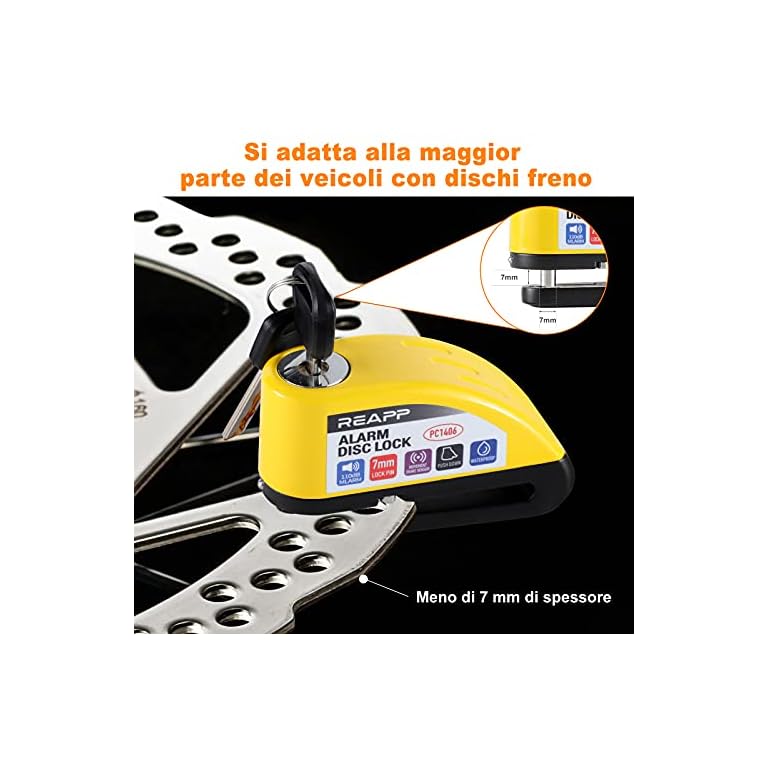 Lucchetto Antifurto Per Moto Con Allarme 110dB - Blocca Disco, Sensore Vibrazione, 2 Chiavi E Batteria Di Ricambio