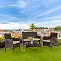 VINGLI 4 Pieces Outdoor Patio Furniture Set Wicker Patio Conversation Set with Coffee Table, Rattan Chair Patio Wicker Sofa Set for Yard,Pool or Backyard (Brown)