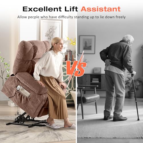 Image of MAHOMICO Power Lift Recliner Chair for Elderly with Vibration Massage and Lumbar Heating, Electric Lift Recliner Sofa with USB Charging Port and Side Pocket for Living Room Comfort