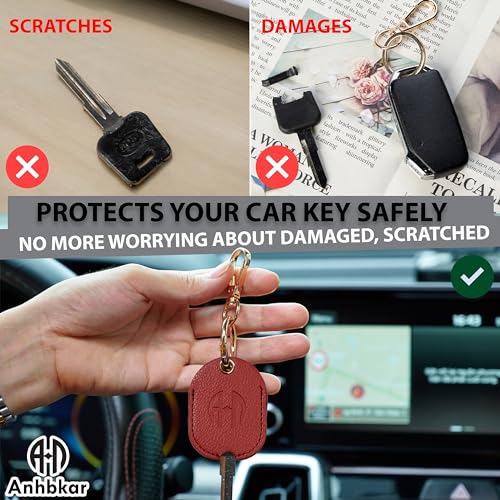 Image of Leather Keys Sleeve for Broken Car Key Loop Replacement - Cute Keychain Cover - Protector, Holder for Men & Women