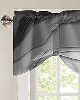 Vista 3 de Cenefa de amarre para ventanas, cenefa geométrica moderna gris con bolsillo para barra, tratamiento de ventana, cortinas cortas abstractas grises