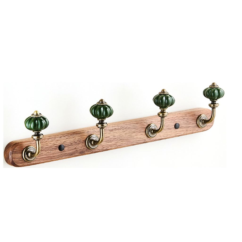 Lmysxaoz Green Walnut Solid Wood Coat Rack Wall Mount, Ceramic Pumpkin Shaped Hooks Hanging Rail Clothes Towel Racks For Bathroom Entryway Bedroom Coat, Scarf 4Hook