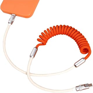 USBケーブル スパイラル バイカラー 充電ケーブル 充電コード 充電 iPhone用/iPhone16用/アイフォン用/iPad用/Android用 スマートフォン タブレット対応 短い 1m以下 短め かわいい おしゃれ (オレンジ×ホワイト, USB-C to USB-C(iPhone15～対応版))