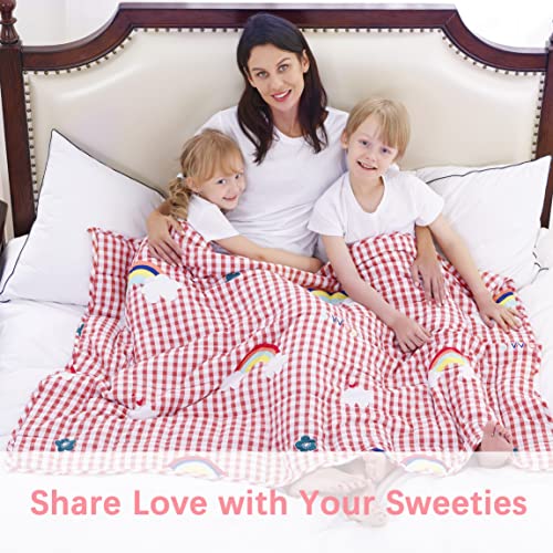 Rokduk Weighted Blanket Kids 3 Pounds 36X48 In 100% Oeko-Tex Natural Egyptian Cotton 1200Tc Toddler Weighted Blanket Non-Toxic Glass Beads Small Heavy Blanket Throw Cartoon Printed Pink Rainbow Plaid #TOP5