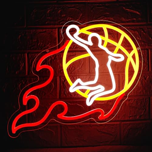 Dunk Neon Sign for Wall Decor Dimmable Basketball Fire Neon Light for Man Cave Slam Dunk USB Pover LED Sign for Court Bedroom Party Club Birthday Gift for Basketball Fans Art Size 15.5*12.9(
