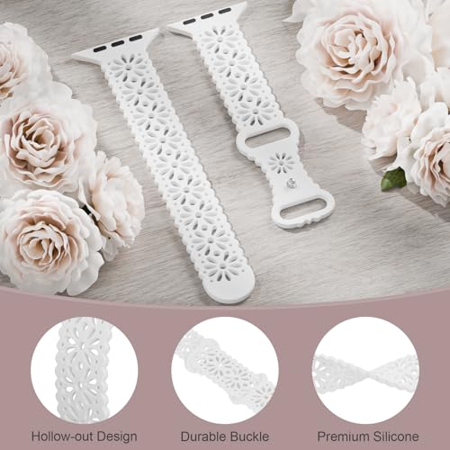Image of Slim Lace Hollow-out Floral Silicone Bands Compatible with Apple Watch Band | Soft Thin Engraved Band Compatible with iWatch Band 38mm 40mm 41mm 42mm 44mm 45mm 46mm 49mm Series 11 10 9 8 7 SE 6 5 4 Ultra