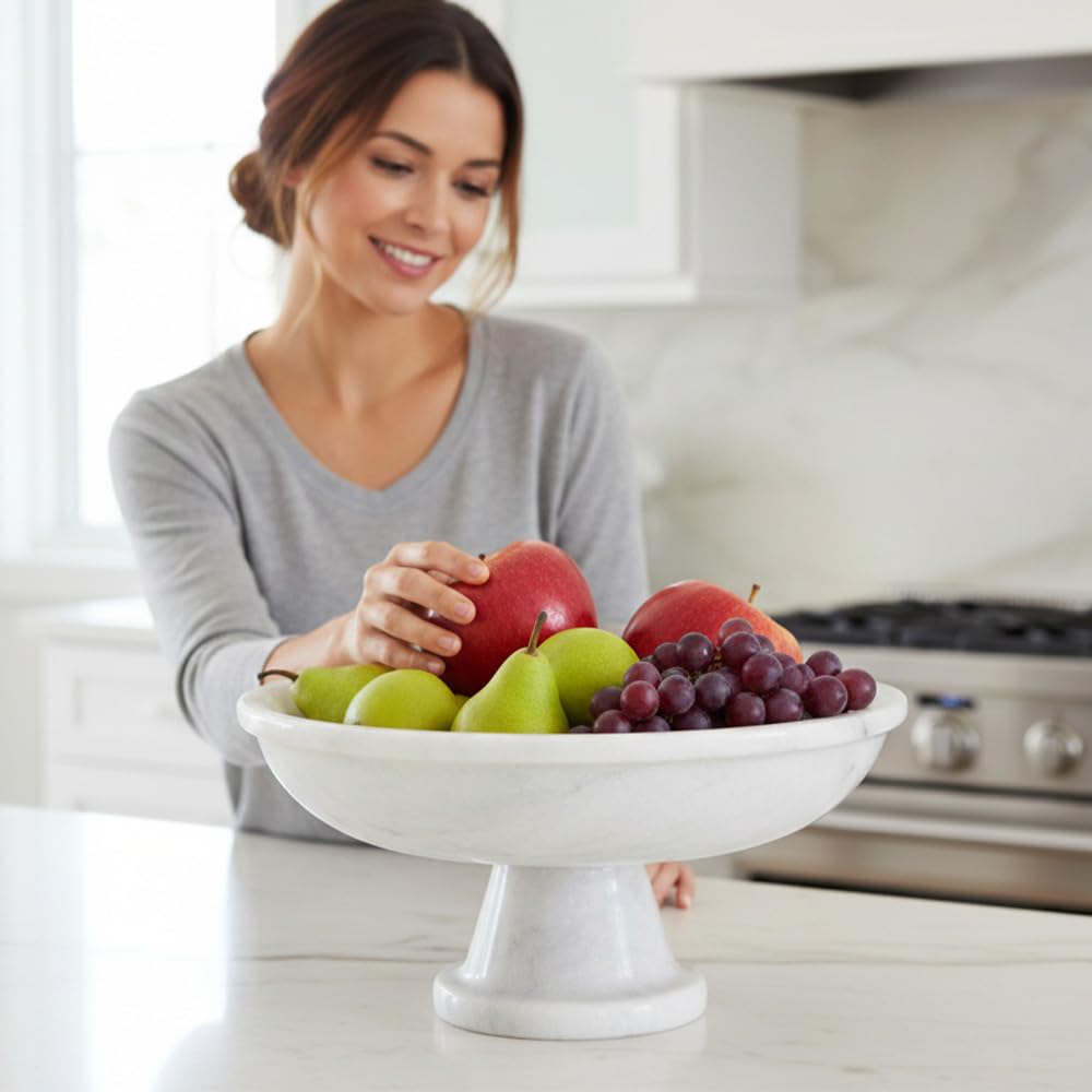 Radicaln Marmor-Obstschale, 25,4 cm, weiß, handgefertigt, Bananenhalter, ideale Salat- und Servierschüssel, moderne Schlüsselschale, Obstschale und Obstaufbewahrung