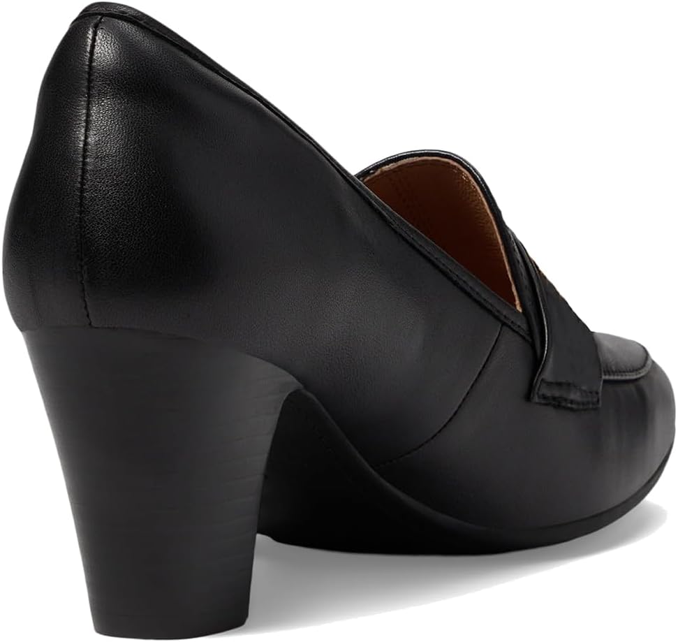 SHODENSE Women Black Chunky Kitten Heel Pumps Shoes Round Closed Toe Slip On Penny Loafers Black Matte Leather Mid Block Heels Dress Loafer Almond Toe Oxford Shoes Office Work Elegant Matte Black 7.5 - Image 5