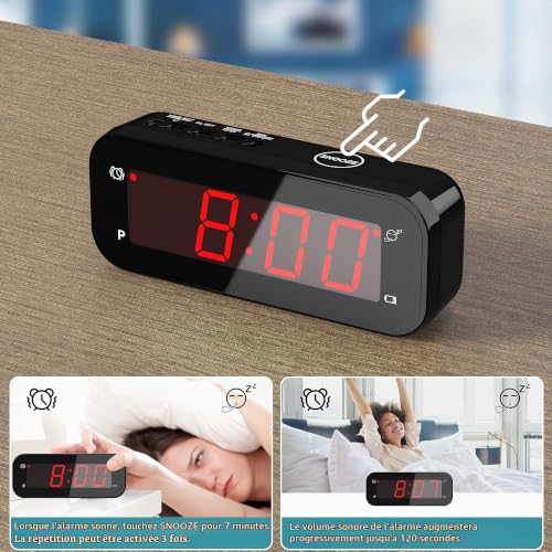 KWANWA Réveil numérique de Temps et de température à Petite Batterie avec 0,9 "Large LED Time Numbers – vue 5