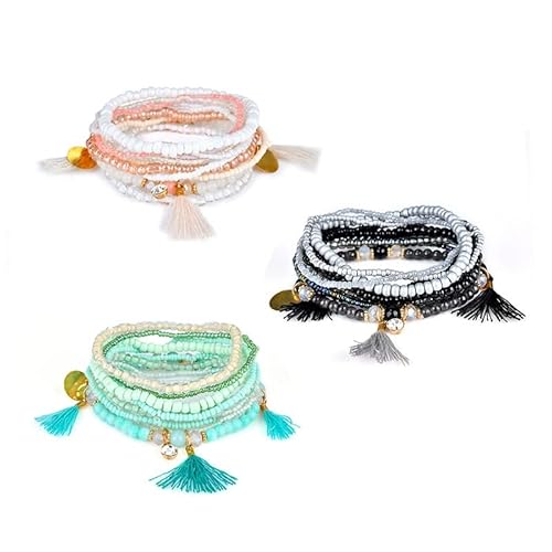 Afhmfd Ethnic Bohemian Tassel Beach Charm Bracelets For Women Boho Multilayer Beads Crystal Beaded Jewellery Bracelet Set Femme (Color : D, Size : Length: 18Cm) #TOP3