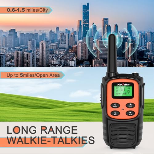 Image of MaxTalker Walkie Talkies for Adults 2 Pack Long Range Rechargeable 2 Way Radios, Hiking Accessories Camping Gear Xmas Gift for Kids with 22 FRS Channel Radios, Lamp,VOX,Li-ion Battery,NOAA | Rechargeable 1200mAh USB-C walkie talkie with NOAA, LED flashlight & VOX, Ideal for hiking, camping