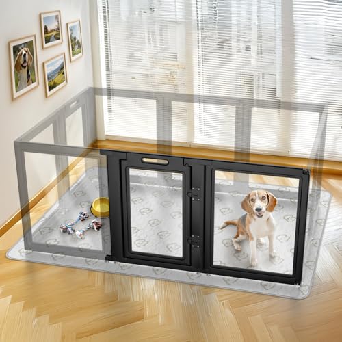 Image of FXW AuraSpace Acrylic Indoor Dog Playpen for Medium Dogs, 35 inch, 2 Panels, Includes 1 Gate & 1 Panel, Black