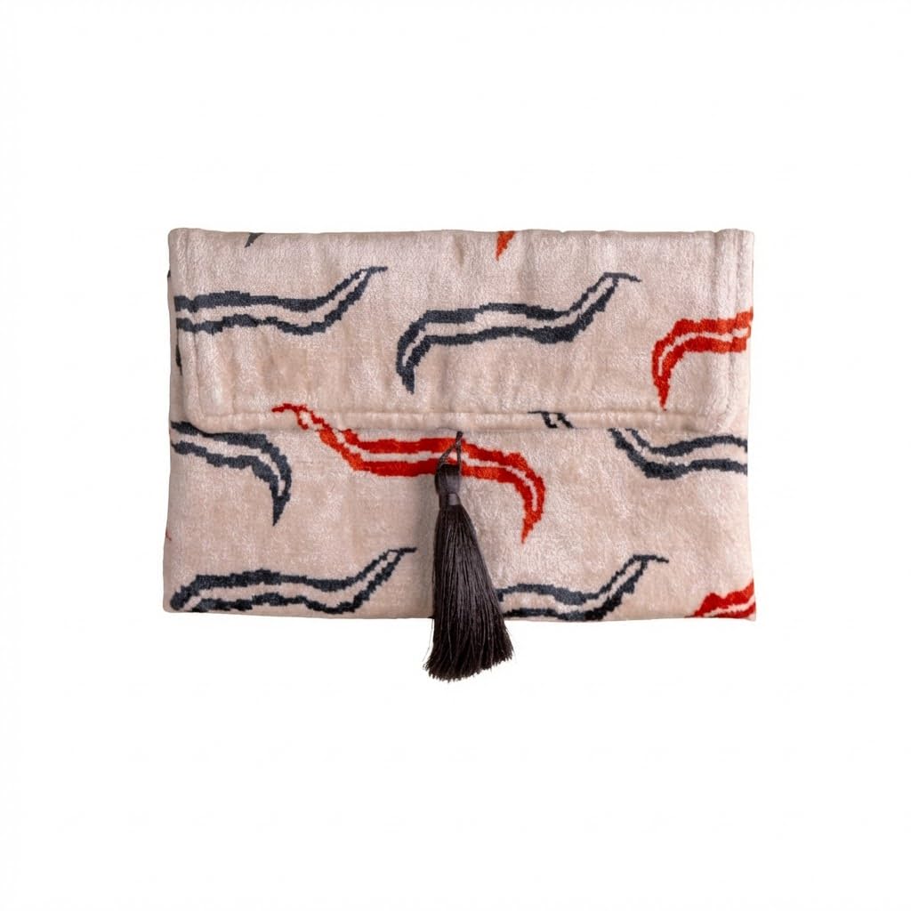 Bolso Ikat de terciopelo de seda hecho a mano, estilo sobre, diseño bohemio, patrón étnico, opción de correa de cadena, bolso de mano de fiesta de noche, bolso de mano de alta calidad, blanco