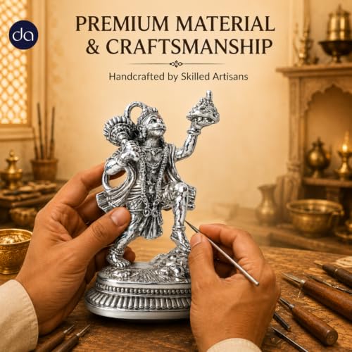 Image of 999 Silver Plated Hanuman ji Idol with Sanjeevani Mountain - 5.2 Inch | Bajrangbali Murti for Home Pooja Room, A Home Decor Lord Hanuman ji Idol Gift