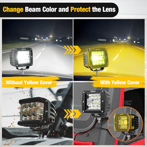 Image of Nilight 3 Inch Cube Light Pod Covers 2 PCS Yellow Color | Protective Durable Polycarbonate Lens, Waterproof Dustproof Scratch-Proof for Square Off Road Driving Lighting