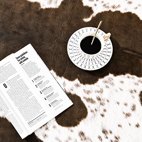 Rostyle Faux Cowhide Rug 6.2 X 5.2 Feet, Cute Cow Hide Rug For Living Room Bedroom Western Home Decor Faux Fur Cow Print Rugs White And Brown #TOP5