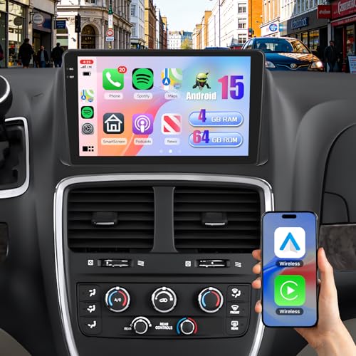 5Ghz WiFi [4G+64G] Android 15 Car Radio for Dodge Grand Caravan 2011-2020/Chrysler Grand Voyager 2011-2015/Chrysler Town & Country 2011-2016 with Carplay/Android Auto, 9 Inch HD Touchscreen Car Stereo