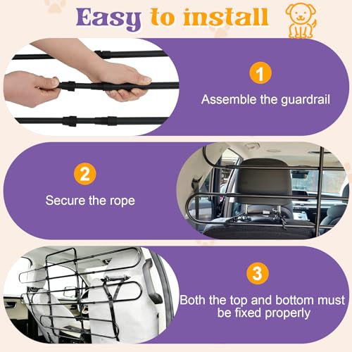 Micnce Adjustable Dog Car Barrier, Follow Seat Movement, 34-58\" Width, Heavy Duty Metal Pet Gate, Easy Install Elastic Ropes, Universal Fit SUV Sedan Truck MPV Front/Back Seat - Thumbnail 7