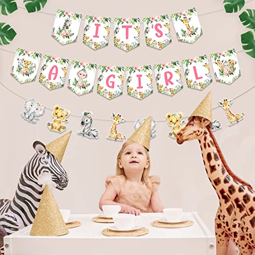 Jungle Baby Shower Banner For Girls, It's A Girl Jungle Banner Safari Baby Shower Decorations Jungle Theme Animal Deer Elephants Leopards Zebras Pull Flag For Baby Shower Girls Birthday Party Supplies #TOP3