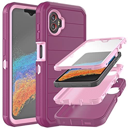 for Galaxy Xcover 6 Pro Case with Built in Screen Protector/Drop Proof 3-Layer Durable Cover/Shockproof Armor Drop Protection Solid Rubber Case for Samsung Galaxy Xcover 6 Pro-Wine Red/Pink