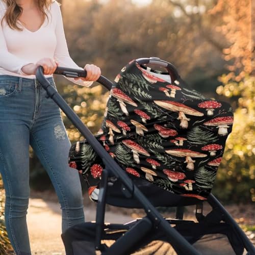 Image of Coldinair Mushroom Car Seat Cover for Babies Girls,Nursing Cover,Soft Stretchy Infant Carseat Canopy,Shopping Cart /High Chair /Stroller Covers