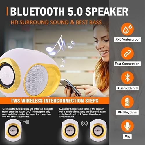 Image of Smart Wireless Speaker Water Resistance, Wireless Bluetooth Speaker TWS Feature, Up to 6H Playtime, Wireless Sound Box Stereo Surround Music Bass Speaker Outdoor Speakers (Black-Rose Gold)