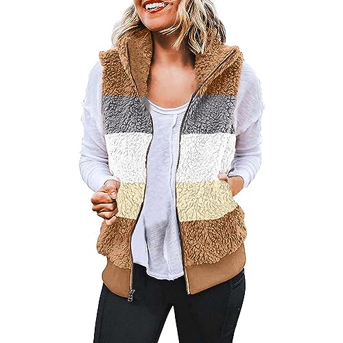 Sudadera de felpa mujer talla grande chaleco color block café XXXXXL