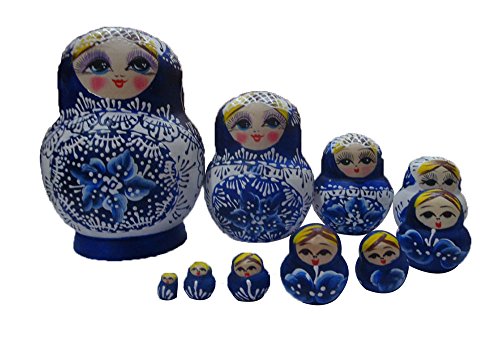 Leegoal 10pcs Russian Nesting Doll Handmade Wooden Rich Flower Doll Doy Toy Creative Wooden Doll
