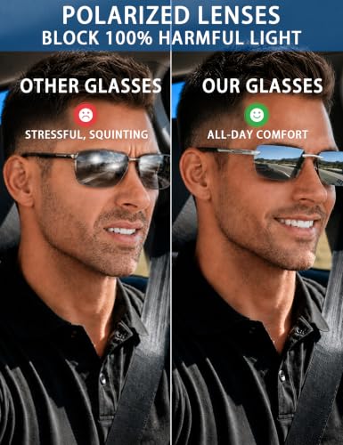 Image of BIRCEN Mens Polarized Sunglasses for Driving: Rimless UV Protection Sun Glasses with Al-Mg Frame for Fishing Traveling Golf