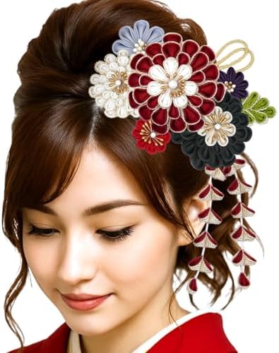振袖 浴衣 摘み細工 和風 ヘアアクセサリー かんざし フラワー 花 ふさ付き Amazon.co.jp: 振袖 浴衣 つまみ細工 髪飾り 大小2点セット