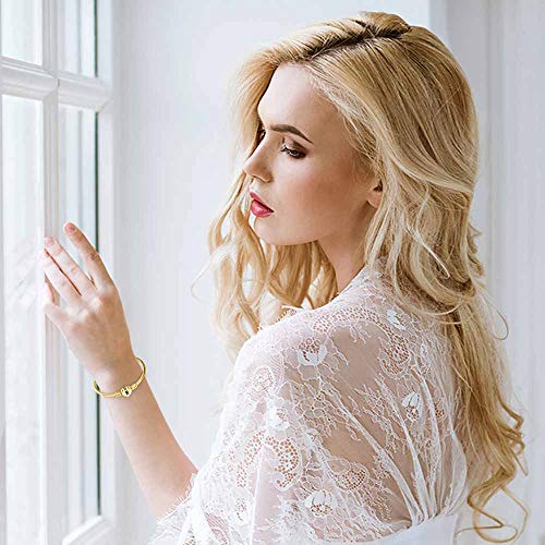 Vqysko Rose Golden Heart Initials Bracelet-A-Z Stainless Steel Engraved Charm Bracelet, Woman Girl Jewelry Birthday Festival Gift(Golden A) #TOP1