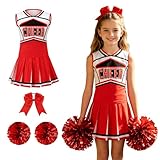 Colorful House Cheerleader Costume for Girls Cheerleader Uniform Outfit Child Cute Cheerleading Outfit for Halloween (3-4Y, Red)