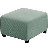 RIRWICM Quadratische Ottomanen-BezüGe, Dehnbarer Abnehmbarer Dicker Jacquard Stoffbezug Waschbar, Weicher Schutzbezug FüR Ottomanen Mit Elastischem Boden (Gray Green)