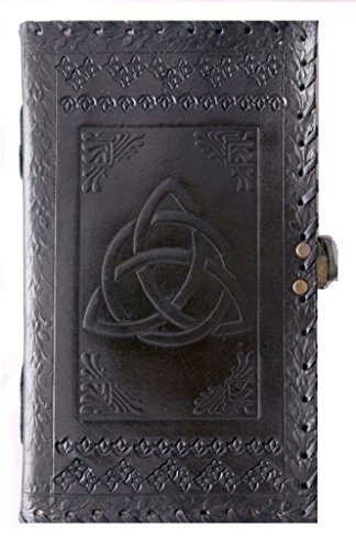QualityArt Handmade Triquetra Knot Leather Double Dragon Journal/Writing Notebook Diary/Bound Daily Notepad for Men & Women Unlined Paper Medium, Writing pad Gift for Artist, Sketch (9 X 5, Black)