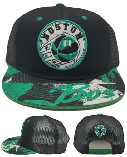 Boston New Leader Premium Retro Circle Mesh Trucker Clover Black Green Era Snapback Hat Cap