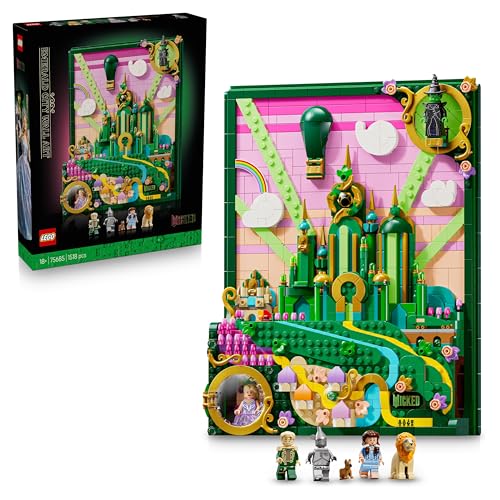LEGO Wicked Emerald City Wandkunst - 3D-Bauset für Erwachsene – Ausstellungsmodell mit 6 Minifiguren inkl. Dorothy und Einer Toto Hundefigur – DIY-Heimdeko – Geschenk für Erwachsene Filmfans - 75685