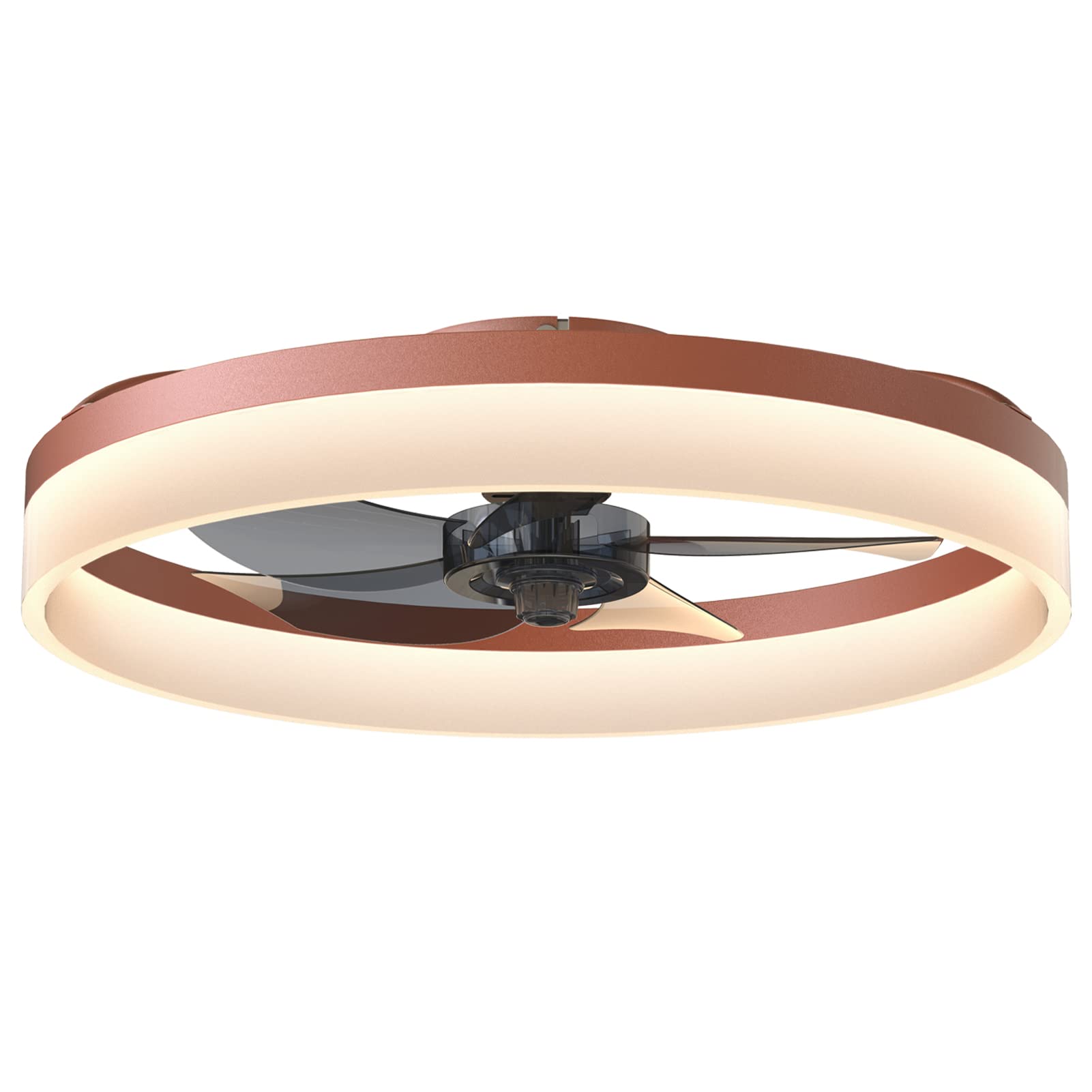 Photo 1 of PSHRFANST Ceiling Fans with Lights Dimmable LED Reversible Blades Timing with Remote Control 5 Invisible Blades Flush Mount Low Profile Modern Ceiling Fan(Copper)