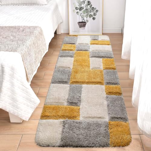 Image of 1.5x3 feet Soft Runner Rug for Living Room and Bedroom, Modern Indoor Floor Carpet with Non-Slip Backing, Comfortable Home Decor Rug, Easy Clean & Durable- (3D Yellow B, Rectangular)