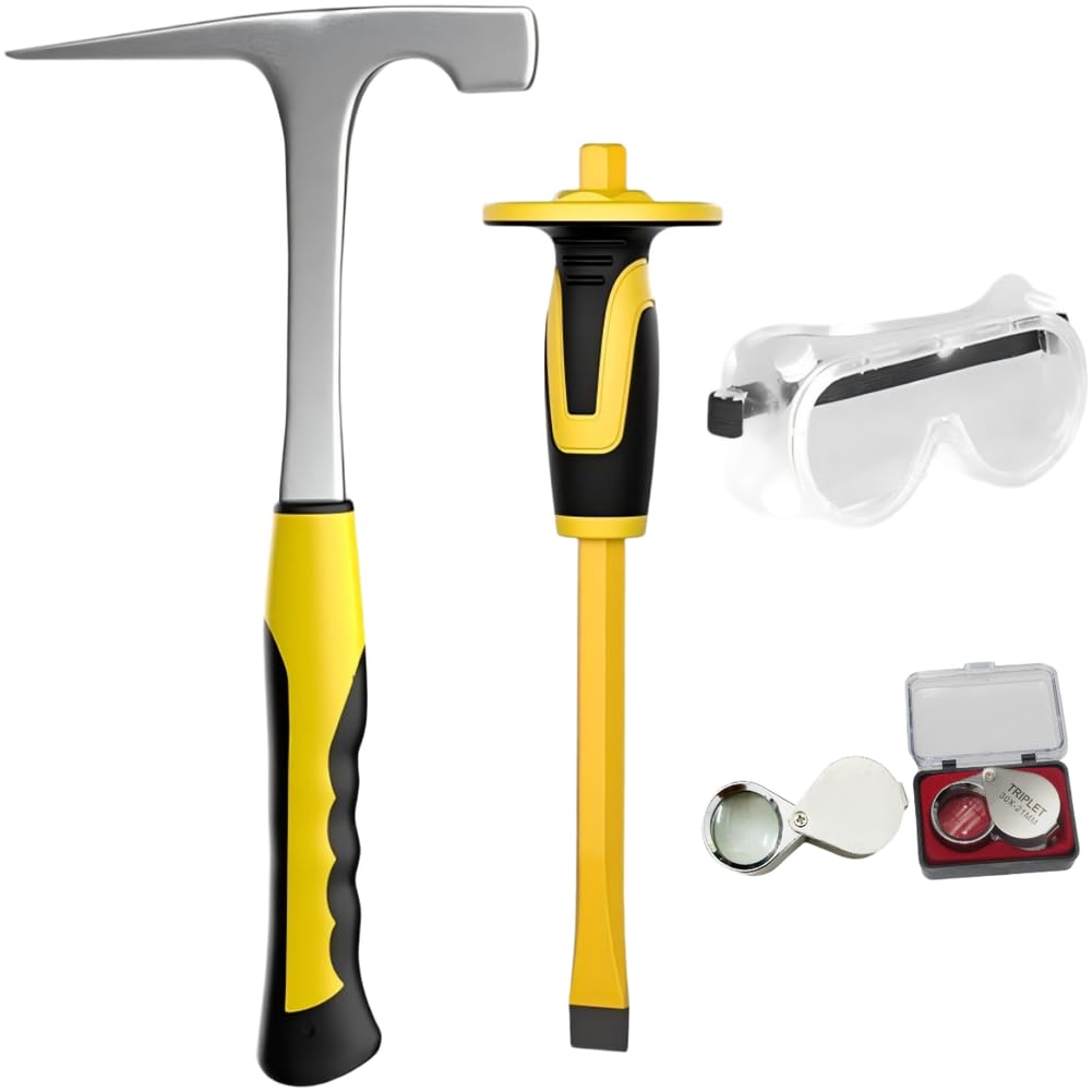 Juego de martillo de geología con cincel, 907 g, estructura de acero, martillo de mano, punta multifunción, herramienta multifunción