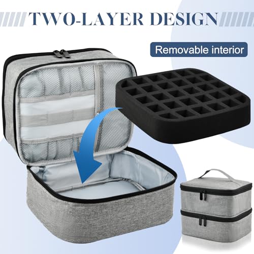 Bolsa de esmalte de uñas de doble capa gris para 30 botellas y herramientas 5
