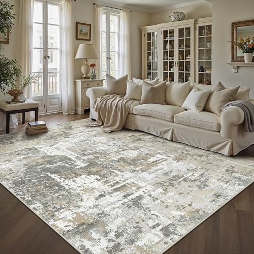 Beige Area Rug 6x9 Machine Washable Modern Abstract Living Room Carpet Non Slip Neutral Low Pile Soft Non Shedding Bedroom Contemporary Large Rug Indoor Office Dining Room Playroom 6' x 9' (