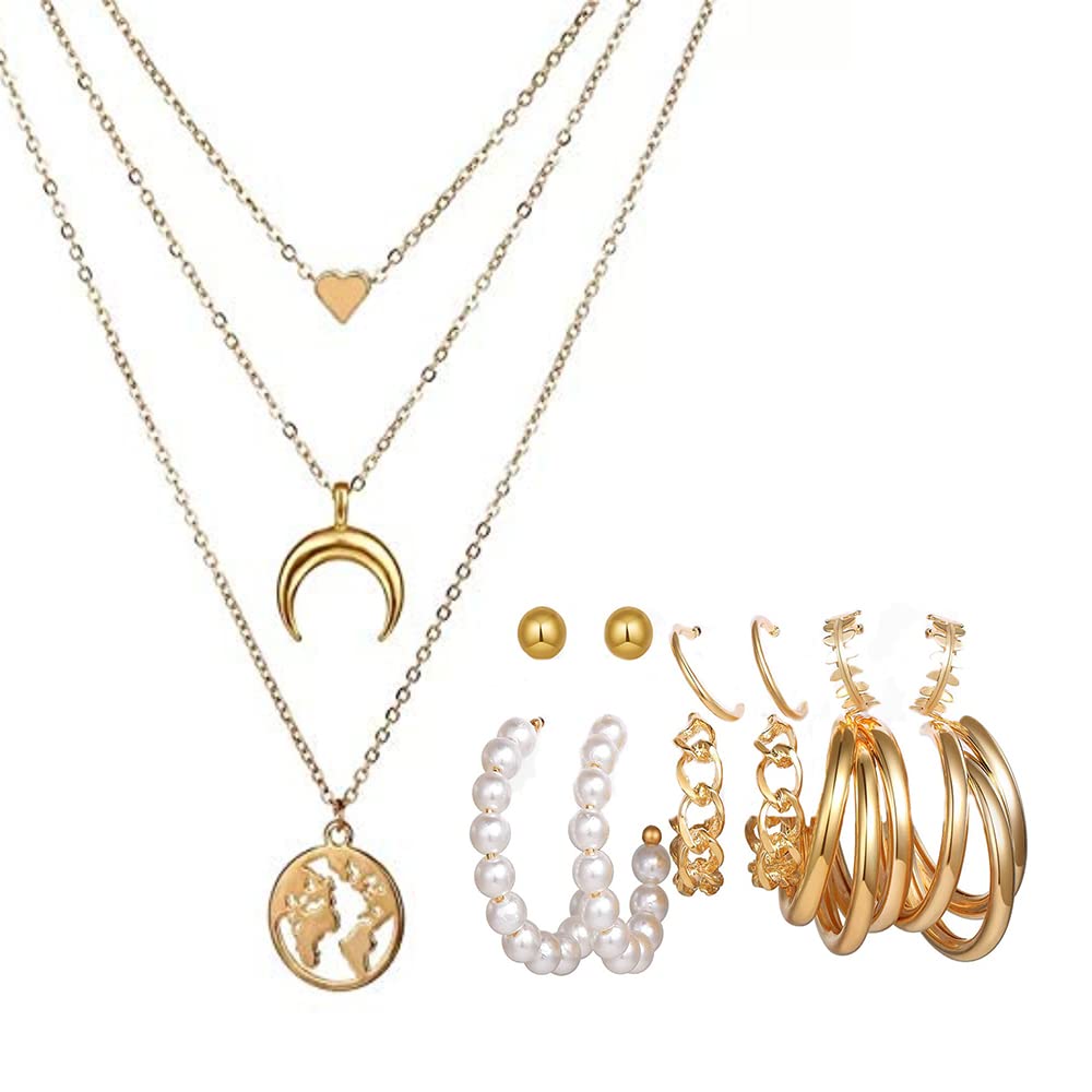 YouBella Fashion Jewellery Gold Plated Necklace and Earrings Combo Jewellery Set for Girls and Women (Gold)