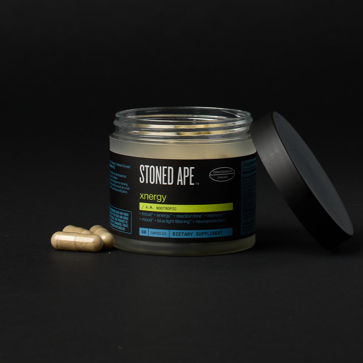 Stoned Ape Xnergy - NSF Certified for Sport Nootropic for Focus, Energy & Reaction Time - Citicoline, Bacopa, Lion's Mane + Caffeine - Clean Energy, No Crash - Vegan, 60 Capsules — Amazon image 2